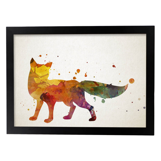 Poster de Zorro estilo acuarela. Láminas de animales con estilo acuarela-Artwork-Nacnic-A4-Marco Negro-Nacnic Estudio SL