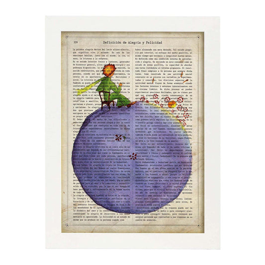 Poster del principito para niños pequeños. Lámina de Principito sentado en silla con definiciones.-Artwork-Nacnic-A4-Marco Blanco-Nacnic Estudio SL