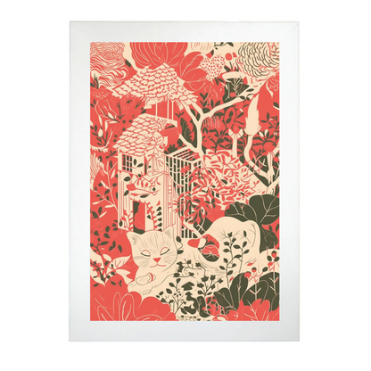 Lámina Gato en Jardín Estilo Ryo Takemasa y Wu