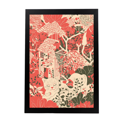 Lámina Gato en Jardín Estilo Ryo Takemasa y Wu