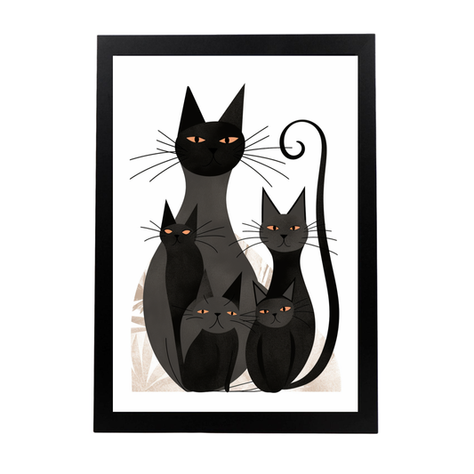 Lámina Boho de Gatos Negros Minimalistas