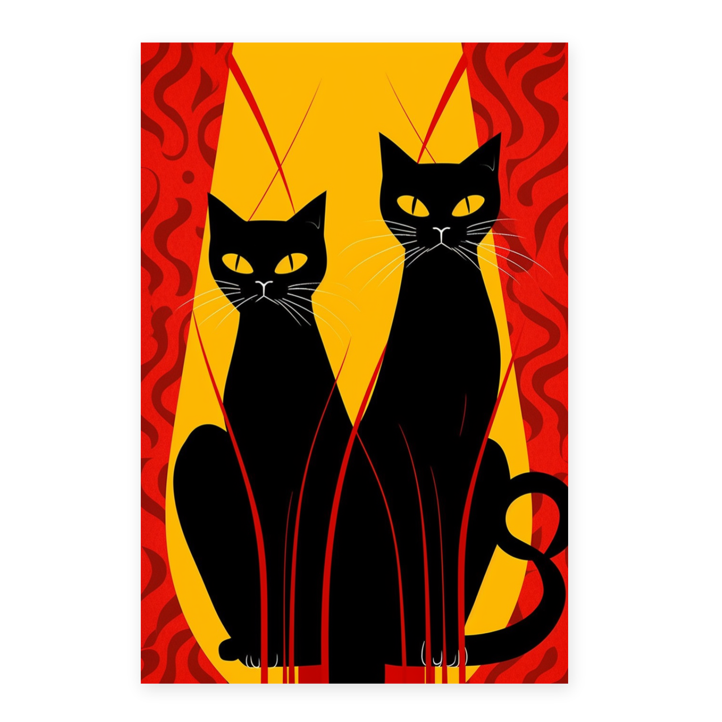 Póster de Gatos Negros en Fondo Rojo
