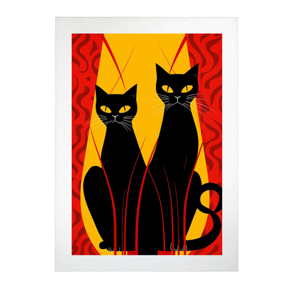 Póster de Gatos Negros en Fondo Rojo