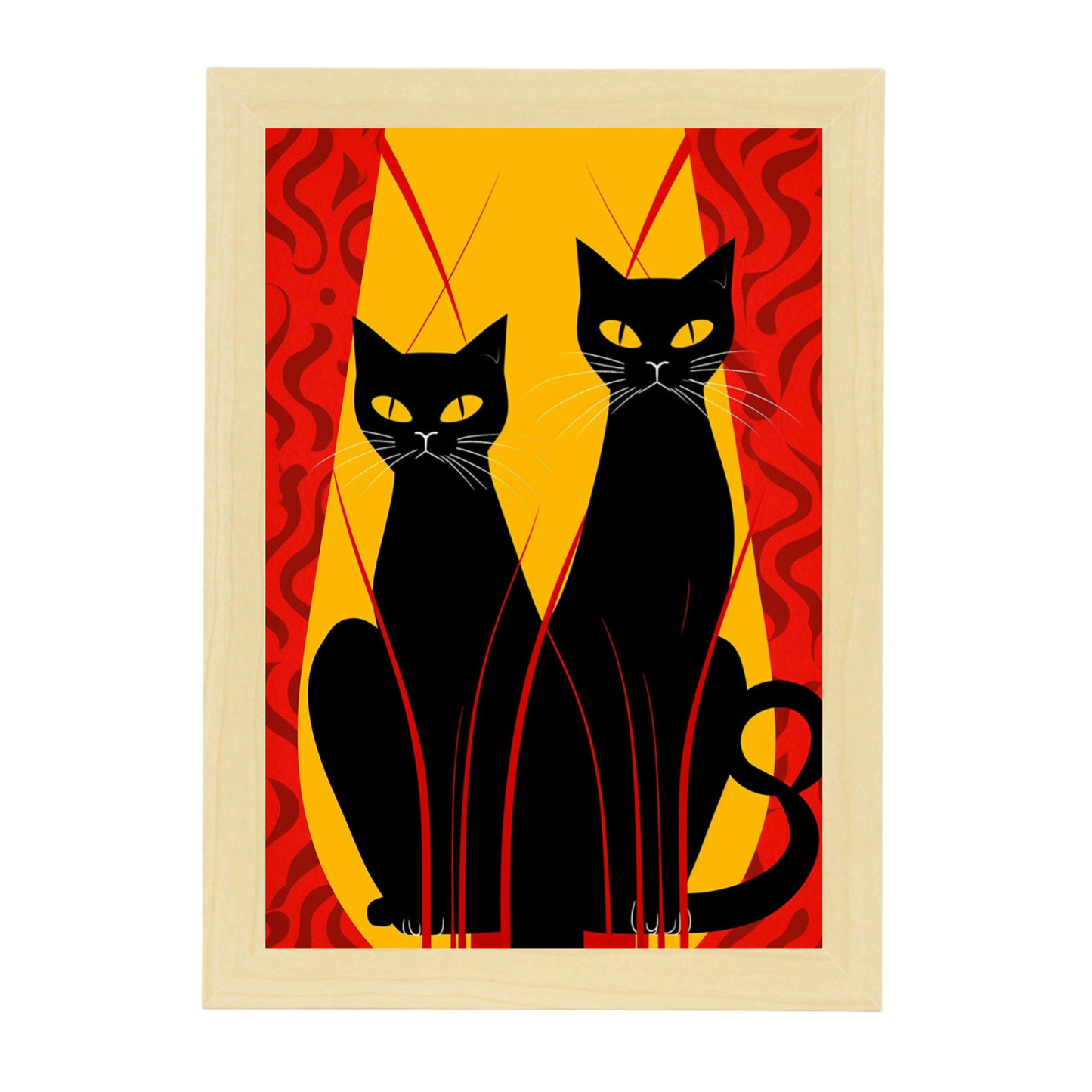Póster de Gatos Negros en Fondo Rojo