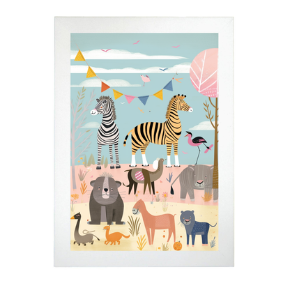 Póster de Ilustración Digital del Bosque Juguetón y Colorido