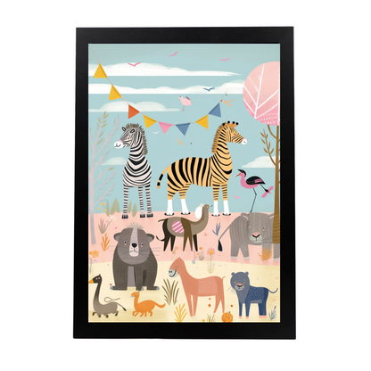 Póster de Ilustración Digital del Bosque Juguetón y Colorido