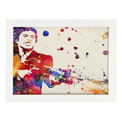 Poster imagen de Al pacino scarface. Posters con diseño acuarela de famosos, actores, músicos-Artwork-Nacnic-A4-Marco Blanco-Nacnic Estudio SL