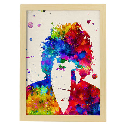 Poster imagen de Bob dylan. Posters con diseño acuarela de famosos, actores, músicos-Artwork-Nacnic-A4-Marco Madera clara-Nacnic Estudio SL
