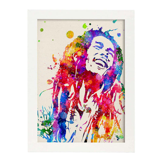 Poster imagen de Bob marley. Posters con diseño acuarela de famosos, actores, músicos-Artwork-Nacnic-A4-Marco Blanco-Nacnic Estudio SL