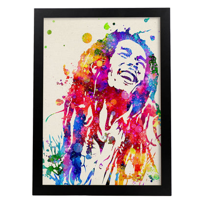 Poster imagen de Bob marley. Posters con diseño acuarela de famosos, actores, músicos-Artwork-Nacnic-A4-Marco Negro-Nacnic Estudio SL