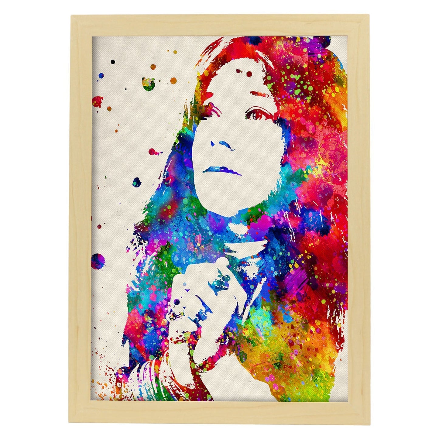Poster imagen de Janis Joplin2. Posters con diseño acuarela de famosos, actores, músicos-Artwork-Nacnic-A3-Marco Madera clara-Nacnic Estudio SL