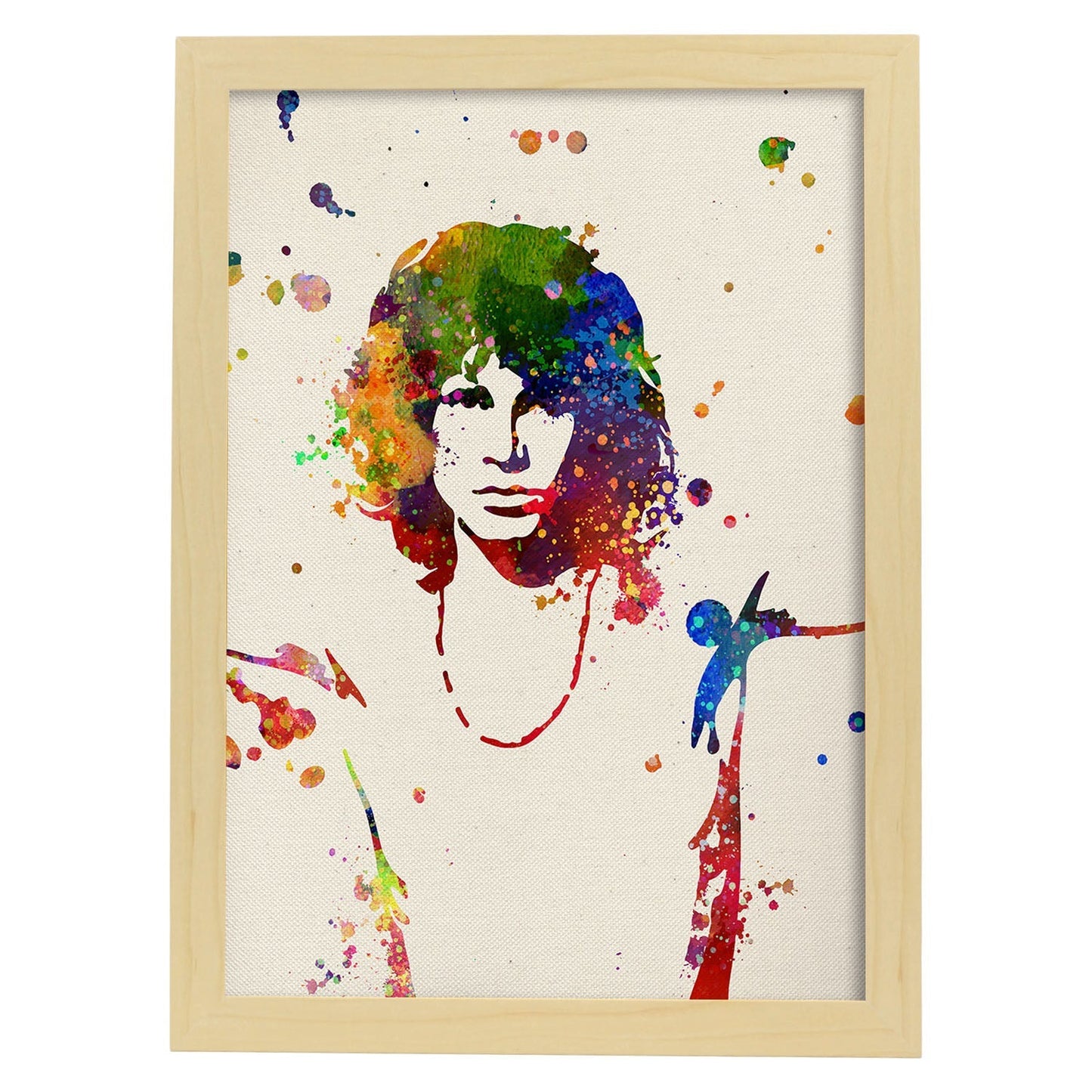 Poster imagen de Jim Morrison. Posters con diseño acuarela de famosos, actores, músicos-Artwork-Nacnic-A3-Marco Madera clara-Nacnic Estudio SL