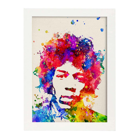 Poster imagen de Jimi hendrix. Posters con diseño acuarela de famosos, actores, músicos-Artwork-Nacnic-A4-Marco Blanco-Nacnic Estudio SL