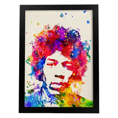Poster imagen de Jimi hendrix. Posters con diseño acuarela de famosos, actores, músicos-Artwork-Nacnic-A4-Marco Negro-Nacnic Estudio SL