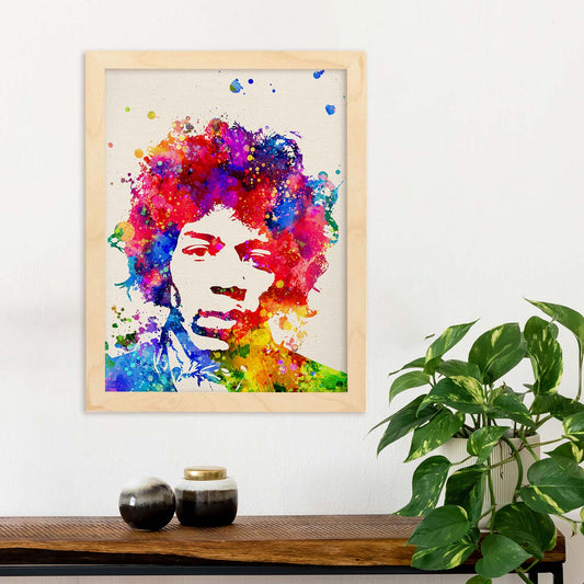 Poster imagen de Jimi hendrix. Posters con diseño acuarela de famosos, actores, músicos-Artwork-Nacnic-Nacnic Estudio SL