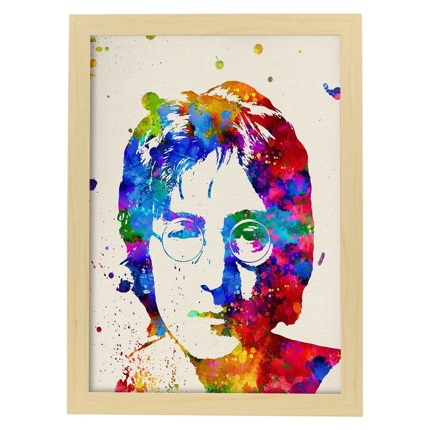 Poster imagen de John Lennon. Posters con diseño acuarela de famosos, actores, músicos-Artwork-Nacnic-A3-Marco Madera clara-Nacnic Estudio SL