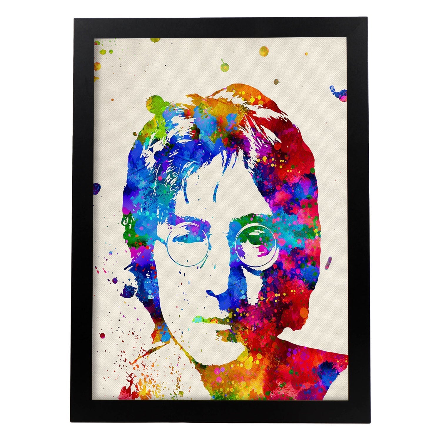 Poster imagen de John Lennon. Posters con diseño acuarela de famosos, actores, músicos-Artwork-Nacnic-A3-Marco Negro-Nacnic Estudio SL