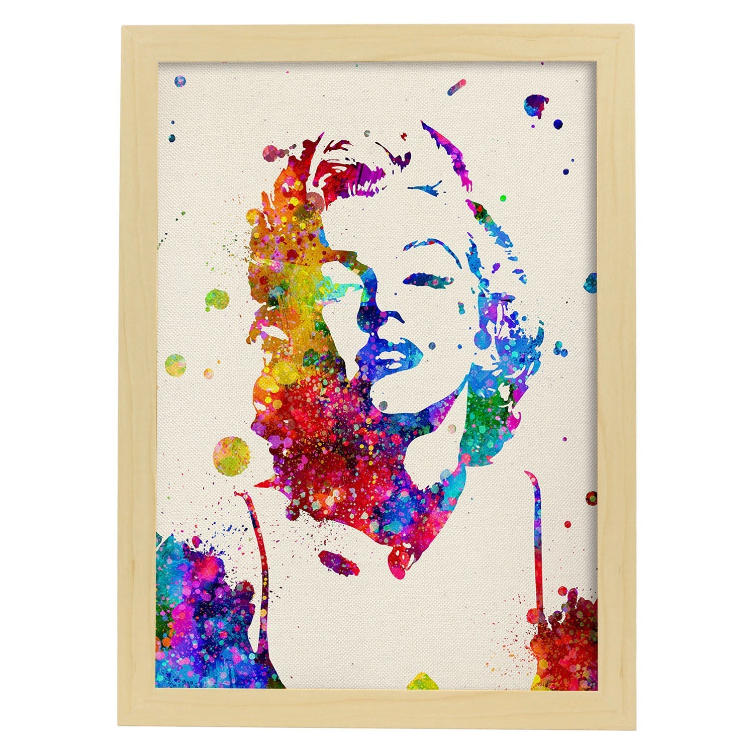 Poster imagen de Marilyn Monroe. Posters con diseño acuarela de famosos, actores, músicos-Artwork-Nacnic-A3-Marco Madera clara-Nacnic Estudio SL