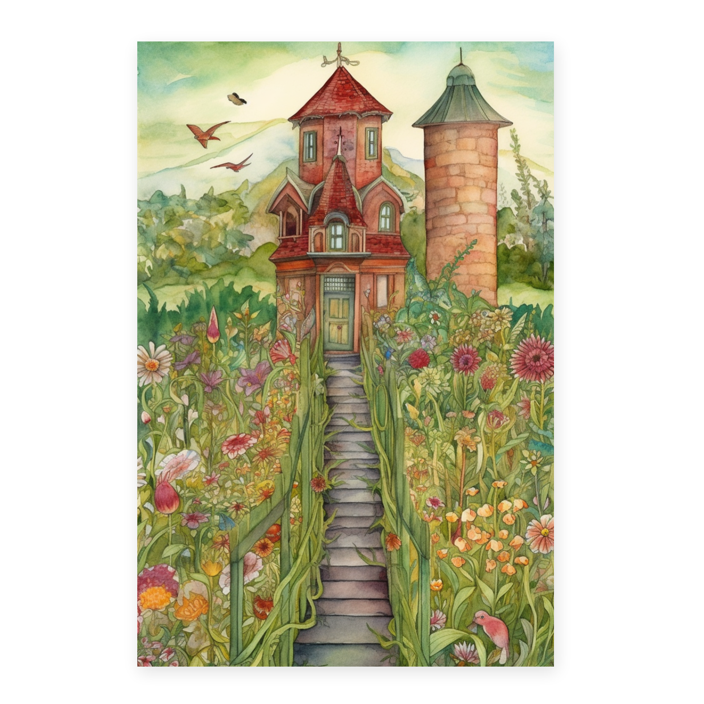 Cartel del Jardín Acuarela con Flores