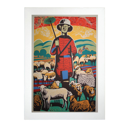 Póster de Oveja Disfrazada Cuidando Cosecha