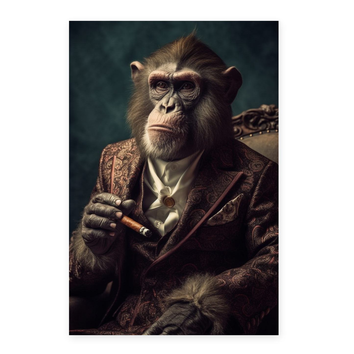 Lámina Mono Fumando en Pipa con Traje