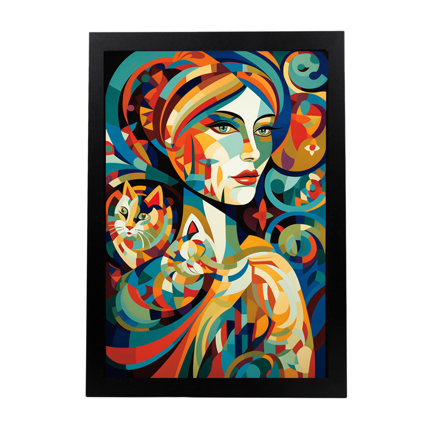 Lámina Mujer Abstracta y Gato Art Decó