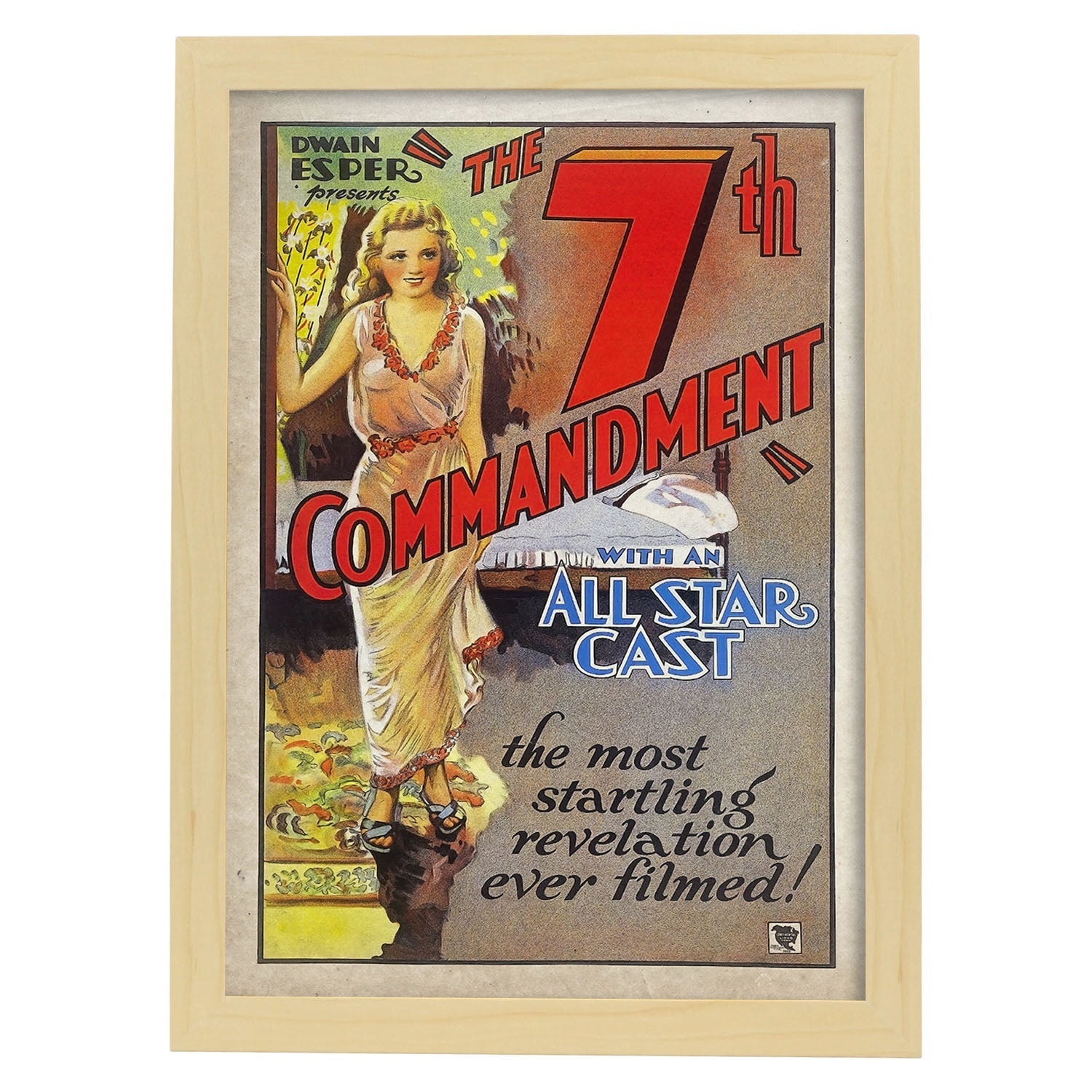 Poster vintage de 7 mandamientos. con imágenes vintage y de publicidad antigua.-Artwork-Nacnic-A3-Marco Madera clara-Nacnic Estudio SL