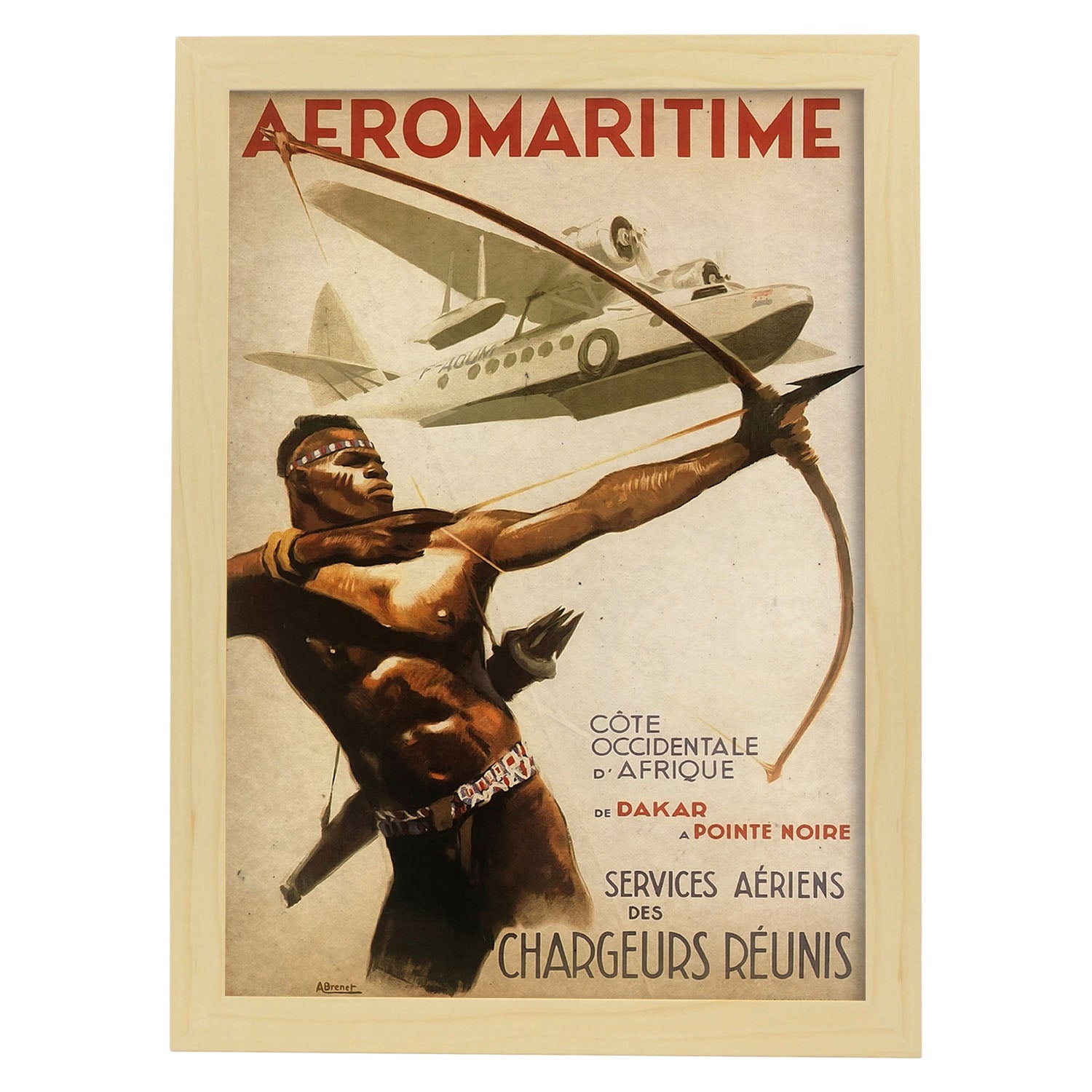 Poster vintage de Aeromaritima. con imágenes vintage y de publicidad antigua.-Artwork-Nacnic-A3-Marco Madera clara-Nacnic Estudio SL