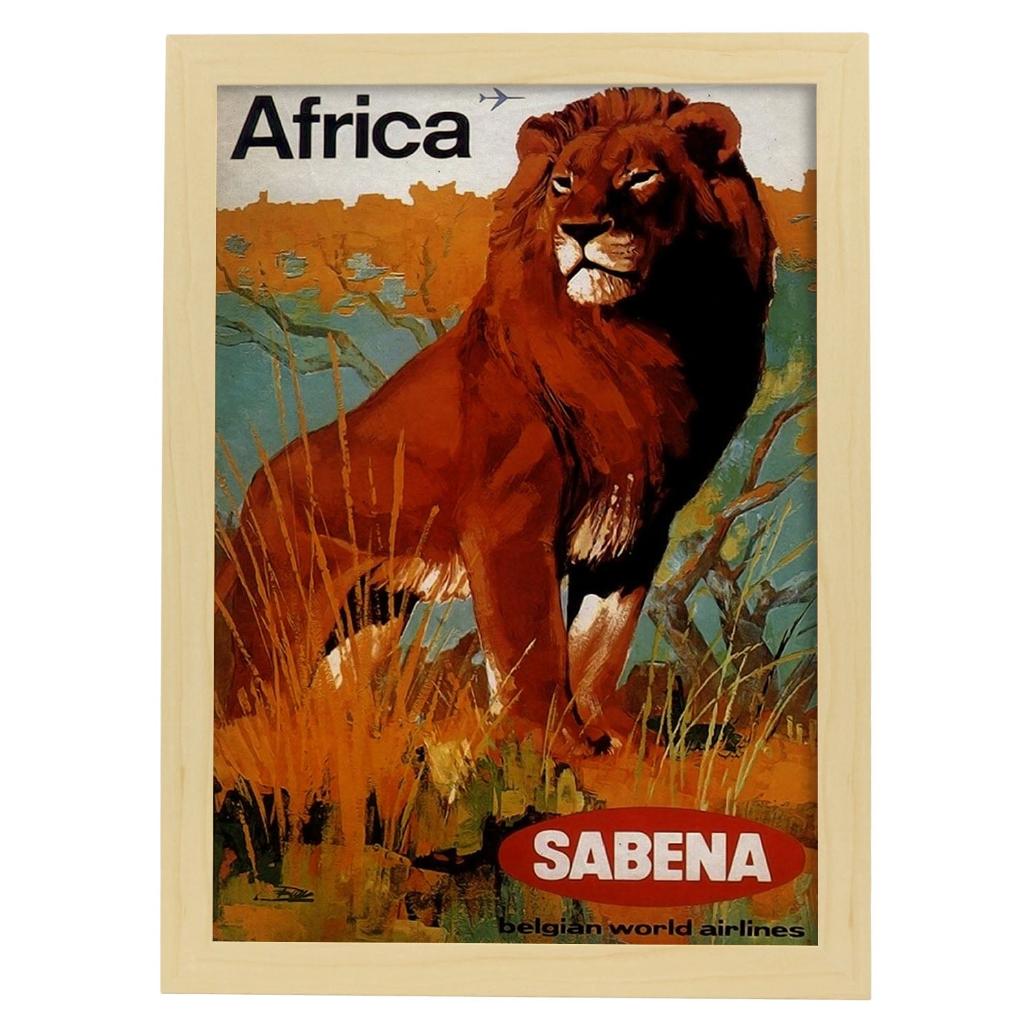 Poster vintage de Africa - Sabena. con imágenes vintage y de publicidad antigua.-Artwork-Nacnic-A4-Marco Madera clara-Nacnic Estudio SL