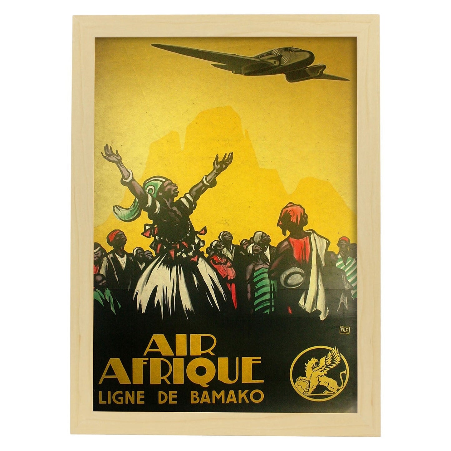 Poster vintage de Air Afrique. con imágenes vintage y de publicidad antigua.-Artwork-Nacnic-A4-Marco Madera clara-Nacnic Estudio SL