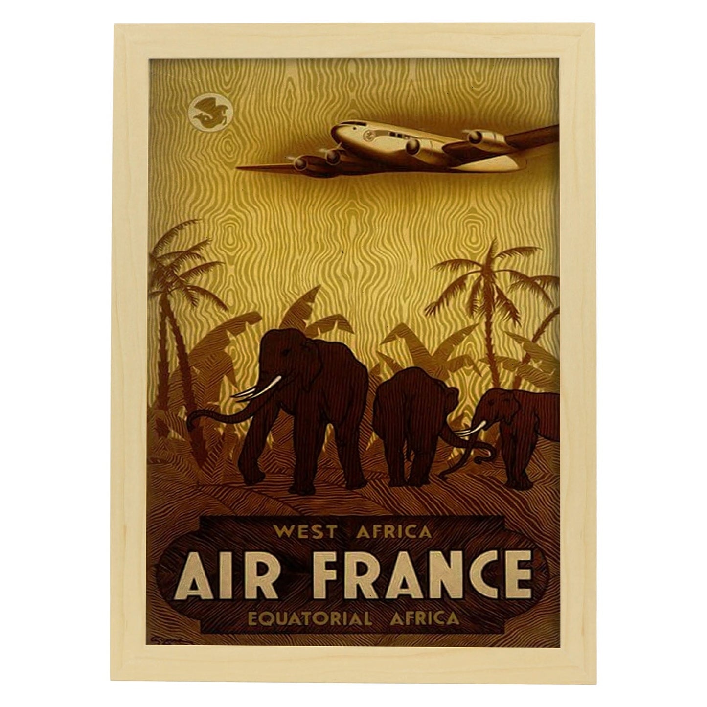Poster vintage de Air France. con imágenes vintage y de publicidad antigua.-Artwork-Nacnic-A3-Marco Madera clara-Nacnic Estudio SL