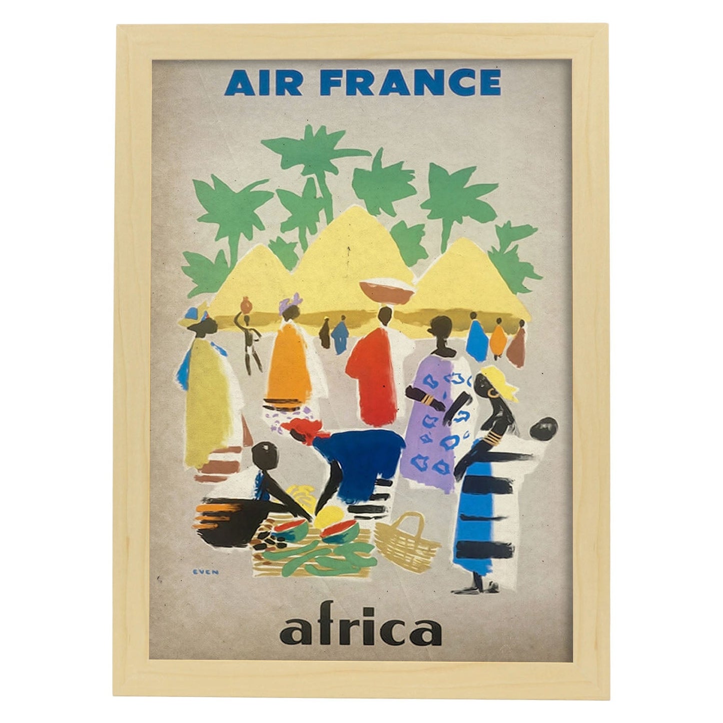 Poster vintage de Air Francia - Africa. con imágenes vintage y de publicidad antigua.-Artwork-Nacnic-A3-Marco Madera clara-Nacnic Estudio SL
