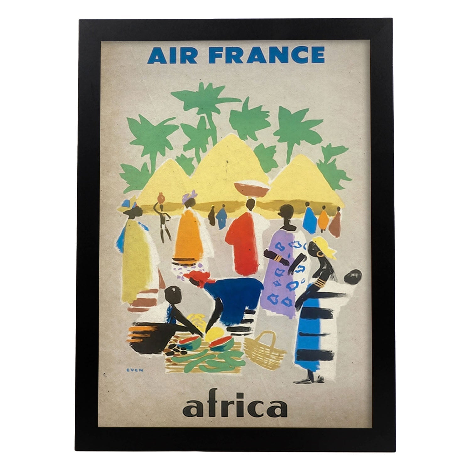 Poster vintage de Air Francia - Africa. con imágenes vintage y de publicidad antigua.-Artwork-Nacnic-A3-Marco Negro-Nacnic Estudio SL