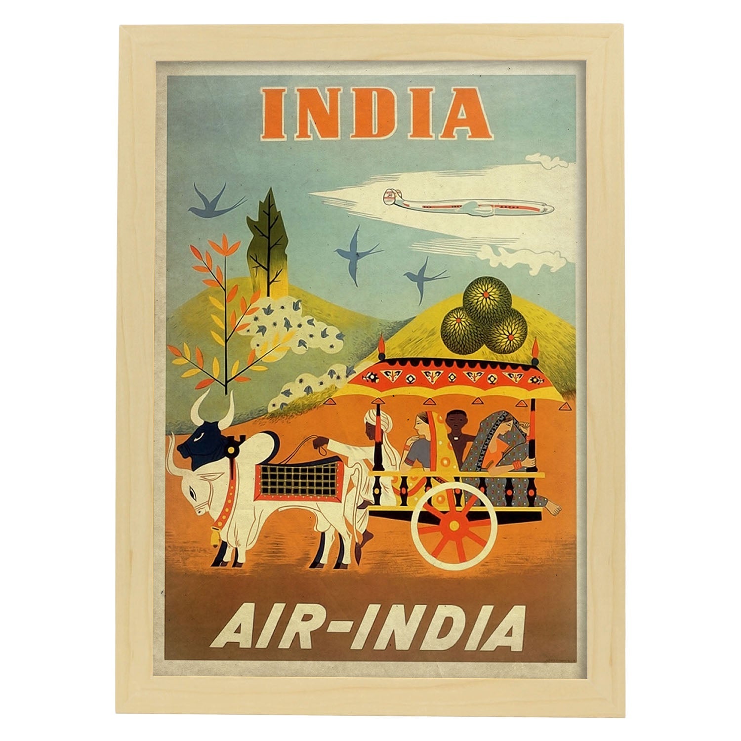 Poster vintage de Air-India. con imágenes vintage y de publicidad antigua.-Artwork-Nacnic-A3-Marco Madera clara-Nacnic Estudio SL