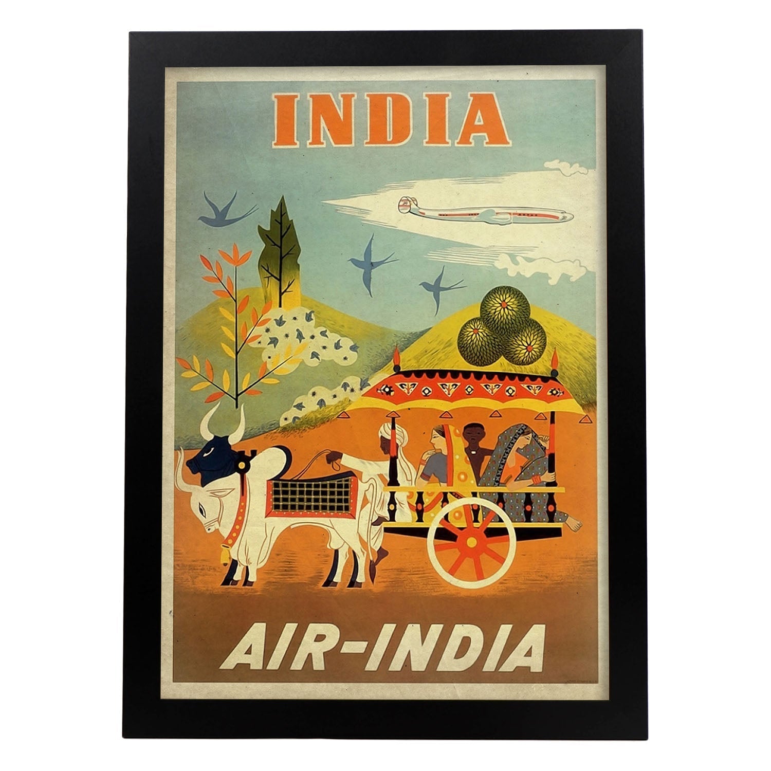 Poster vintage de Air-India. con imágenes vintage y de publicidad antigua.-Artwork-Nacnic-A3-Marco Negro-Nacnic Estudio SL