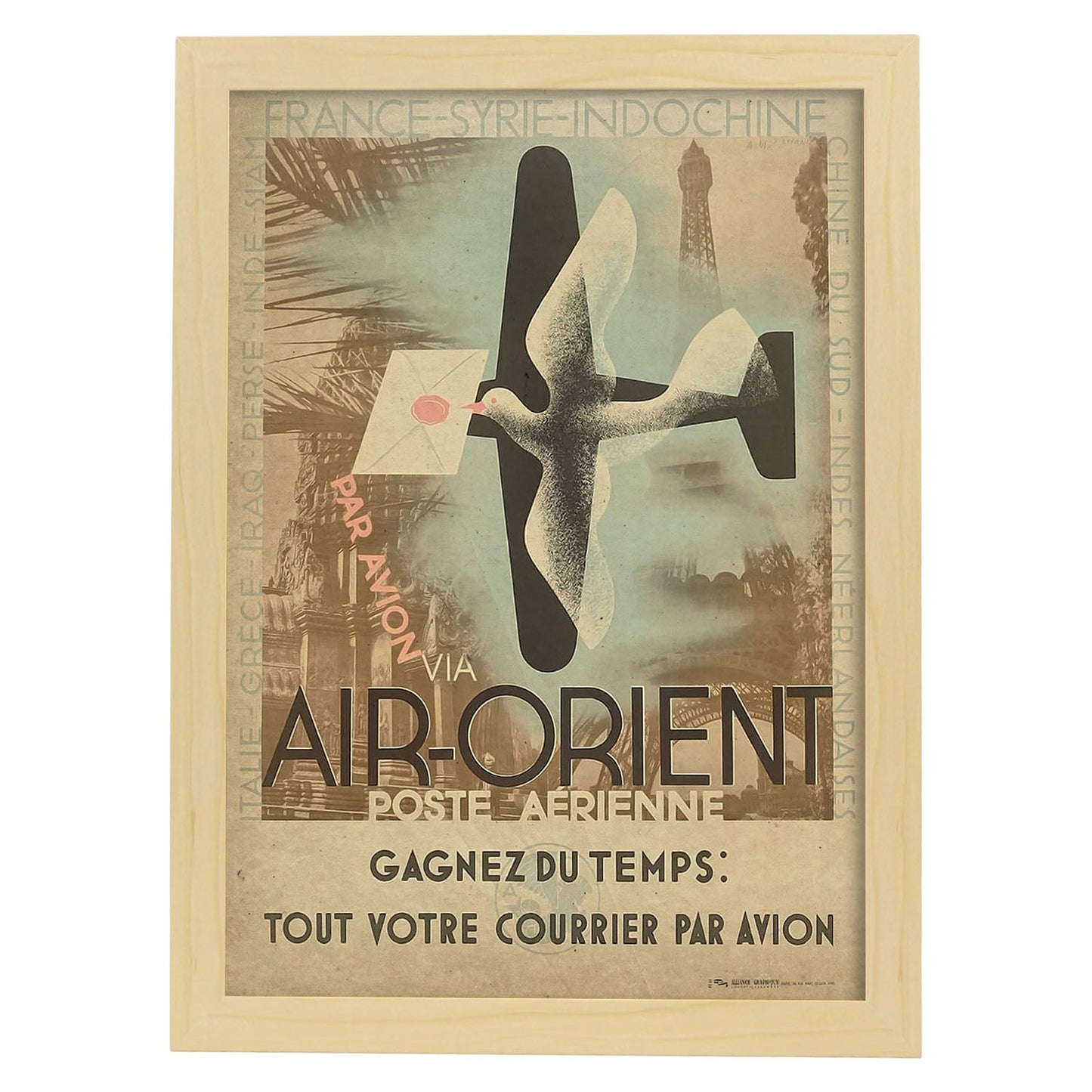 Poster vintage de Air-Orient. con imágenes vintage y de publicidad antigua.-Artwork-Nacnic-A3-Marco Madera clara-Nacnic Estudio SL