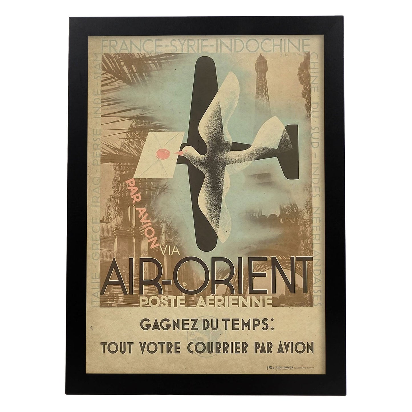 Poster vintage de Air-Orient. con imágenes vintage y de publicidad antigua.-Artwork-Nacnic-A3-Marco Negro-Nacnic Estudio SL