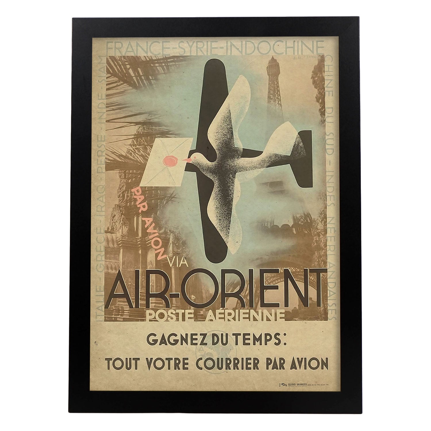 Poster vintage de Air-Orient. con imágenes vintage y de publicidad antigua.-Artwork-Nacnic-A4-Marco Negro-Nacnic Estudio SL