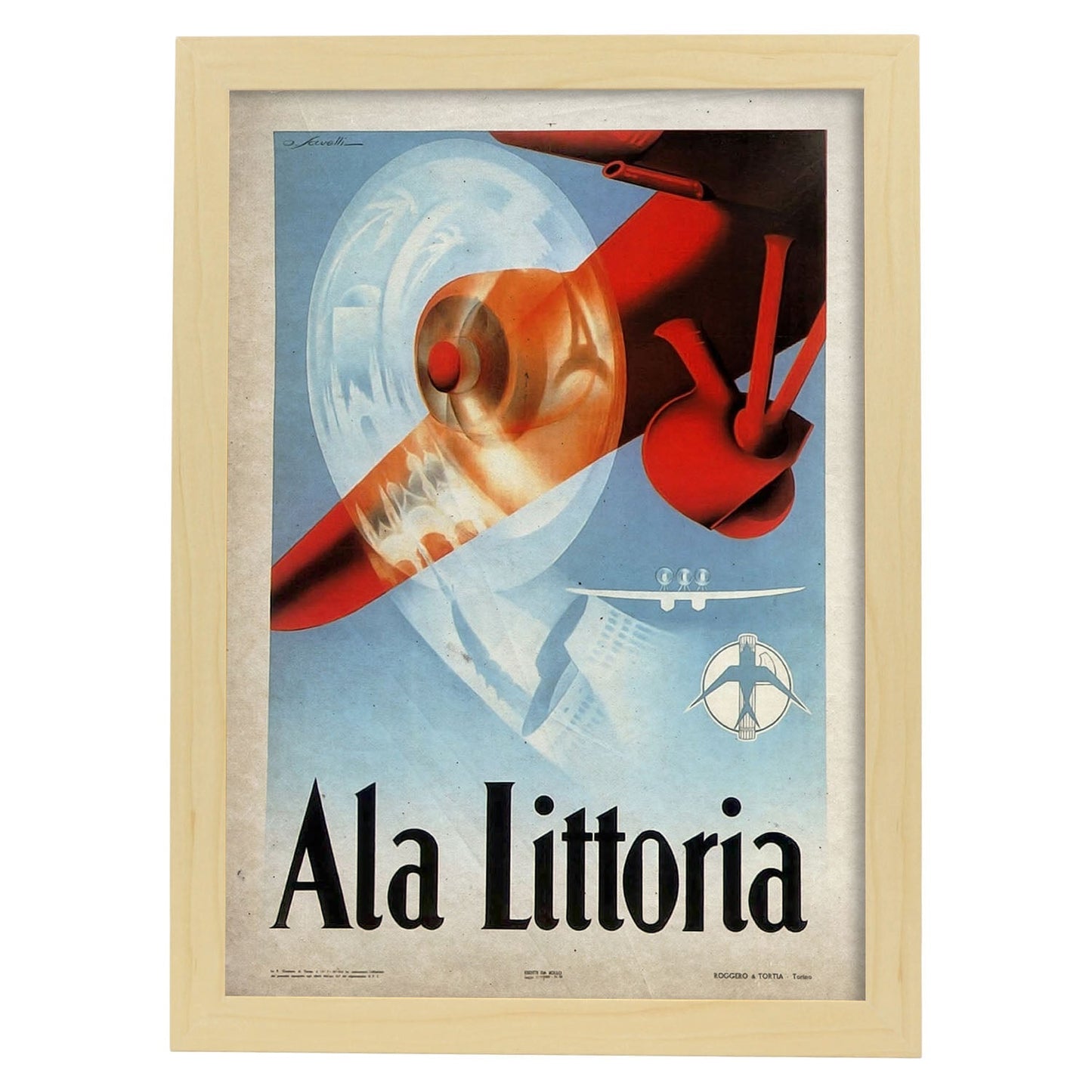Poster vintage de Ala Littoria. con imágenes vintage y de publicidad antigua.-Artwork-Nacnic-A3-Marco Madera clara-Nacnic Estudio SL
