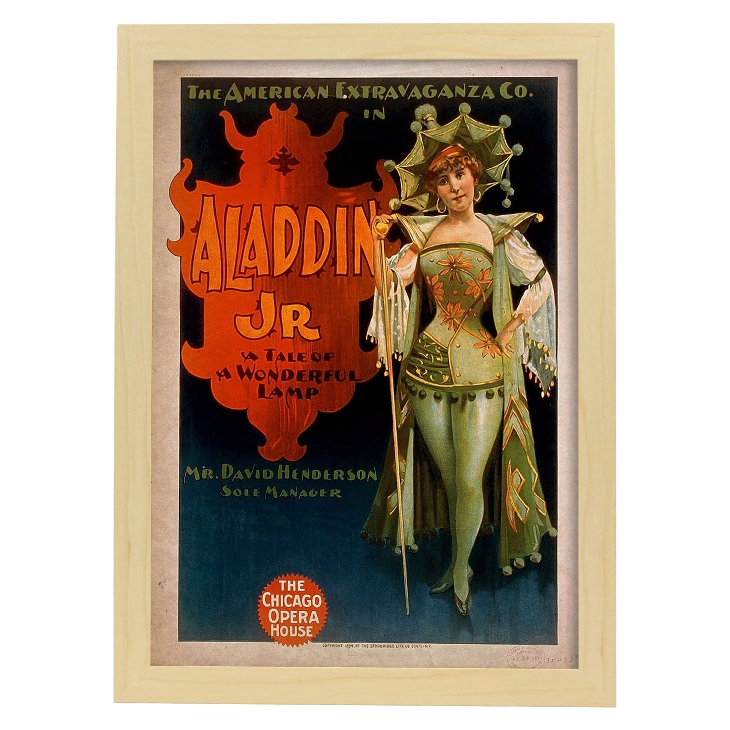 Poster vintage de Aladdin Jr. con imágenes vintage y de publicidad antigua.-Artwork-Nacnic-A3-Marco Madera clara-Nacnic Estudio SL