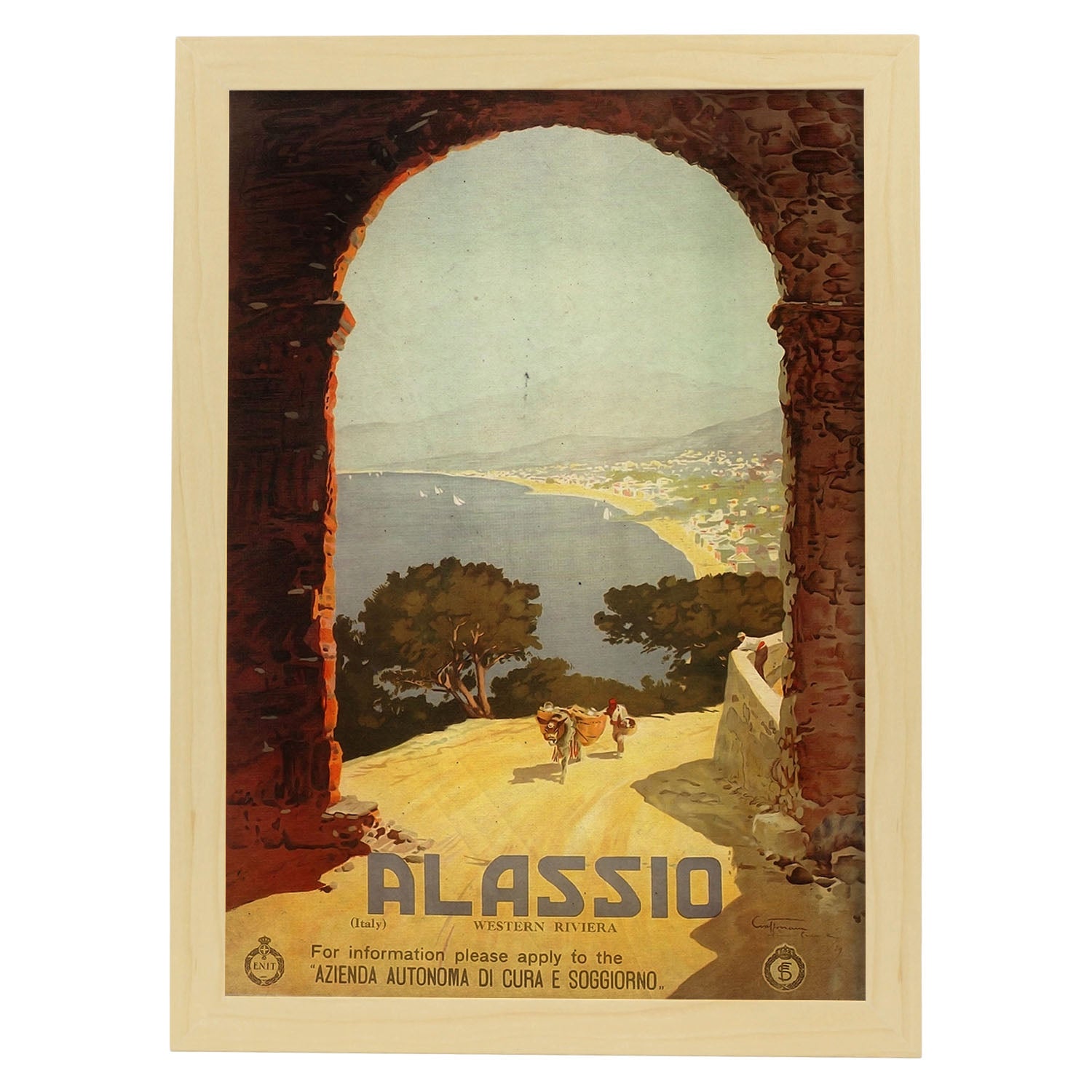 Poster vintage de Alassio. con imágenes vintage y de publicidad antigua.-Artwork-Nacnic-A3-Marco Madera clara-Nacnic Estudio SL