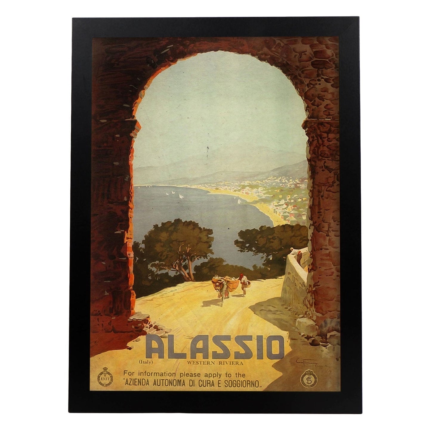 Poster vintage de Alassio. con imágenes vintage y de publicidad antigua.-Artwork-Nacnic-A3-Marco Negro-Nacnic Estudio SL