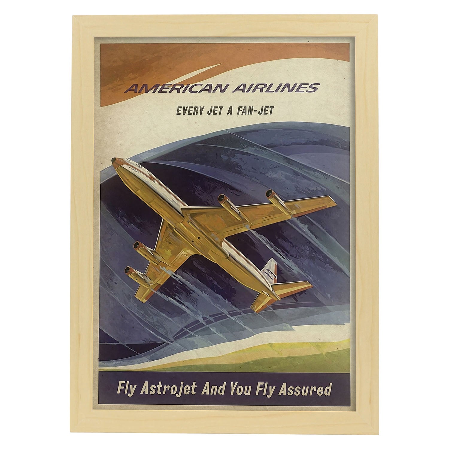 Poster vintage de American Airlines. con imágenes vintage y de publicidad antigua.-Artwork-Nacnic-A4-Marco Madera clara-Nacnic Estudio SL