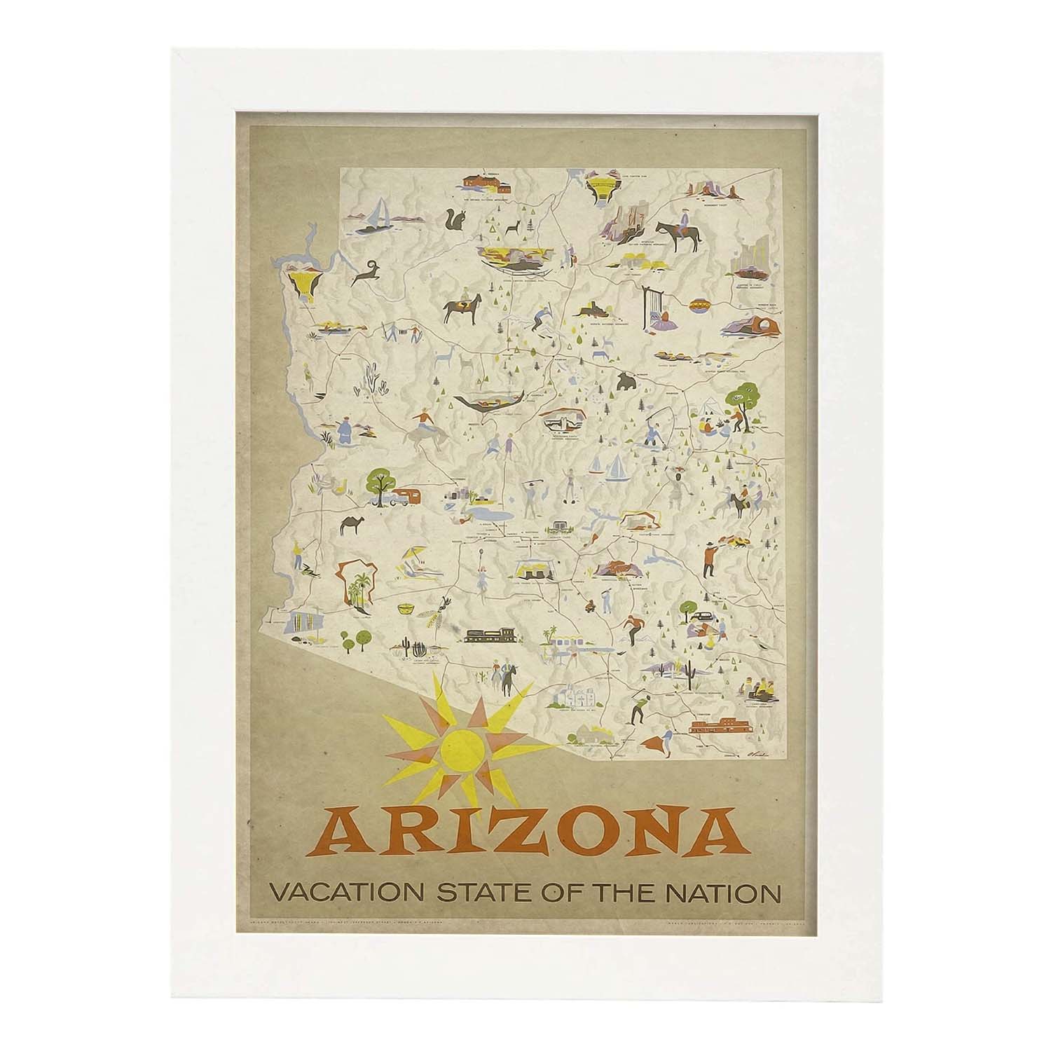 Poster vintage de Arizona. con imágenes vintage y de publicidad antigua.-Artwork-Nacnic-A4-Marco Blanco-Nacnic Estudio SL