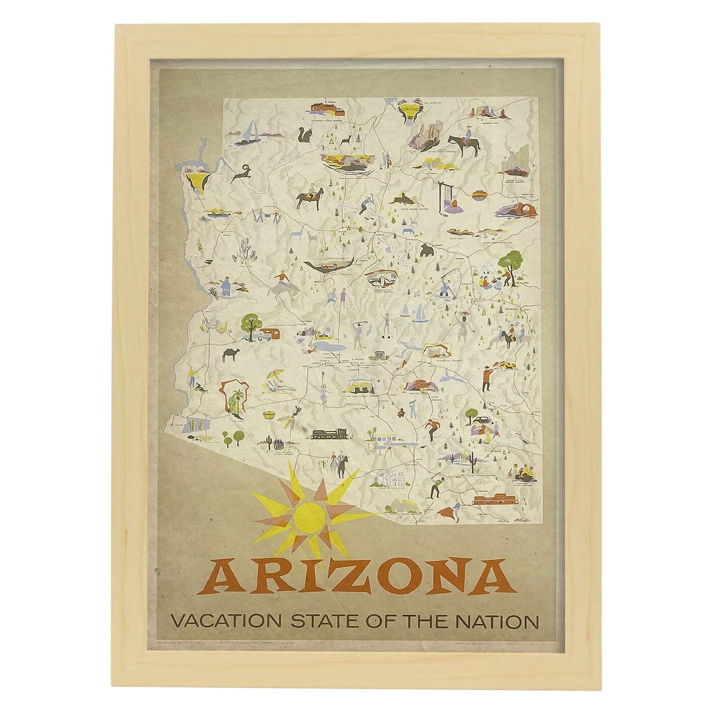 Poster vintage de Arizona. con imágenes vintage y de publicidad antigua.-Artwork-Nacnic-A4-Marco Madera clara-Nacnic Estudio SL