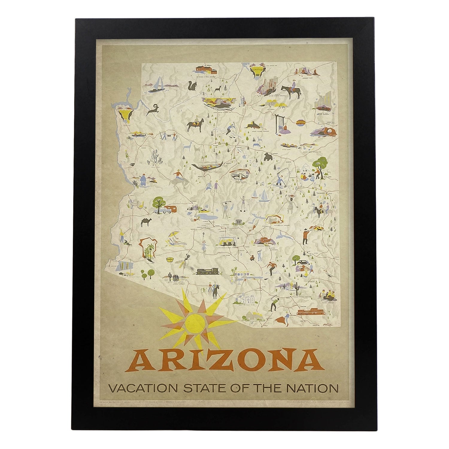 Poster vintage de Arizona. con imágenes vintage y de publicidad antigua.-Artwork-Nacnic-A4-Marco Negro-Nacnic Estudio SL
