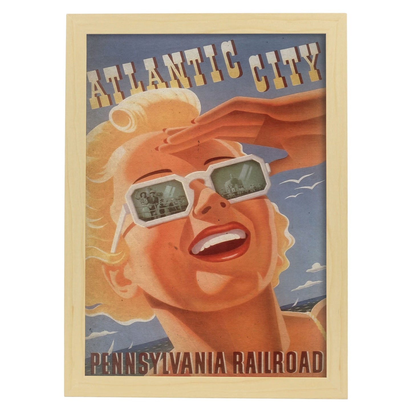Poster vintage de Atlantic City. con imágenes vintage y de publicidad antigua.-Artwork-Nacnic-A4-Marco Madera clara-Nacnic Estudio SL