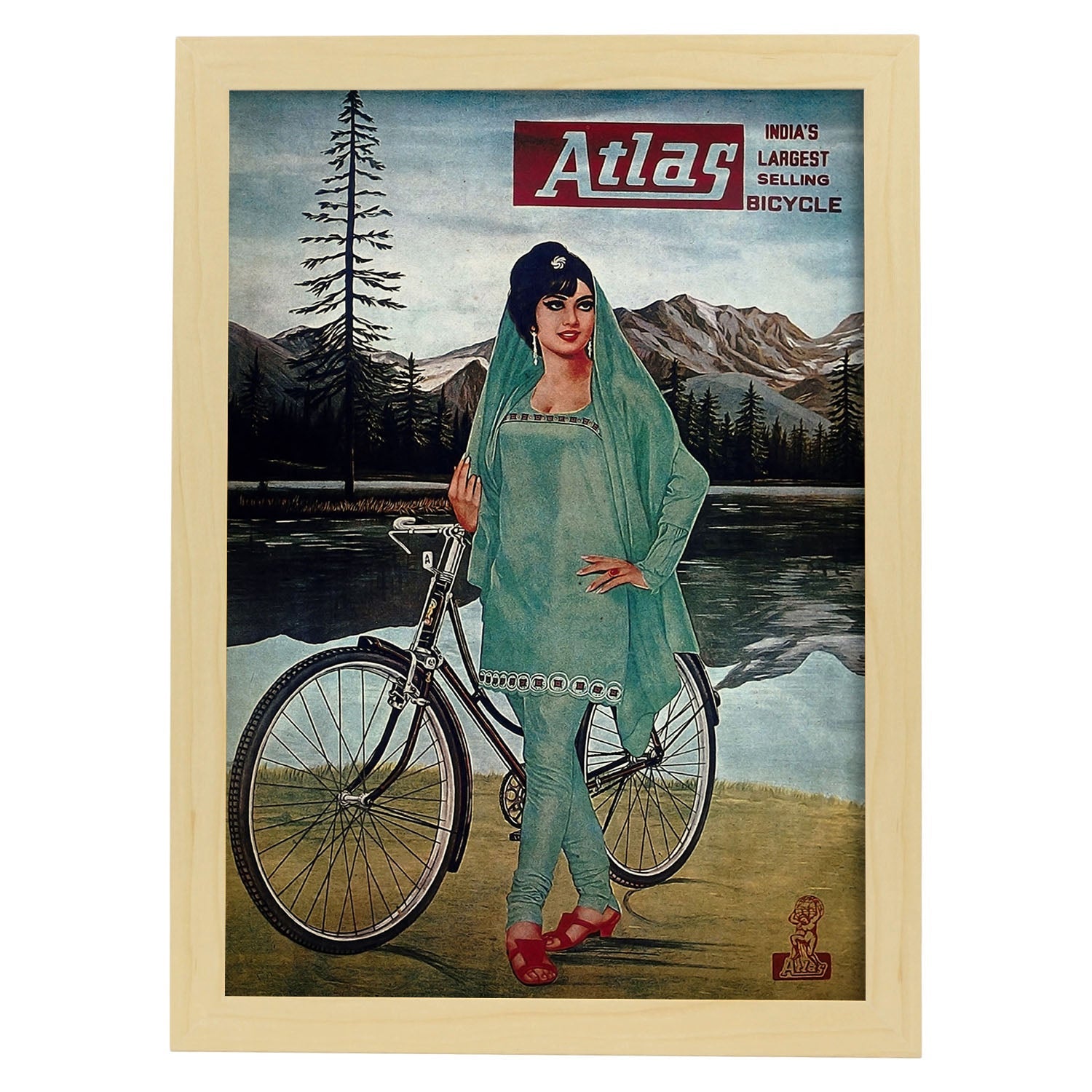 Poster vintage de Atlas - India. con imágenes vintage y de publicidad antigua.-Artwork-Nacnic-A3-Marco Madera clara-Nacnic Estudio SL