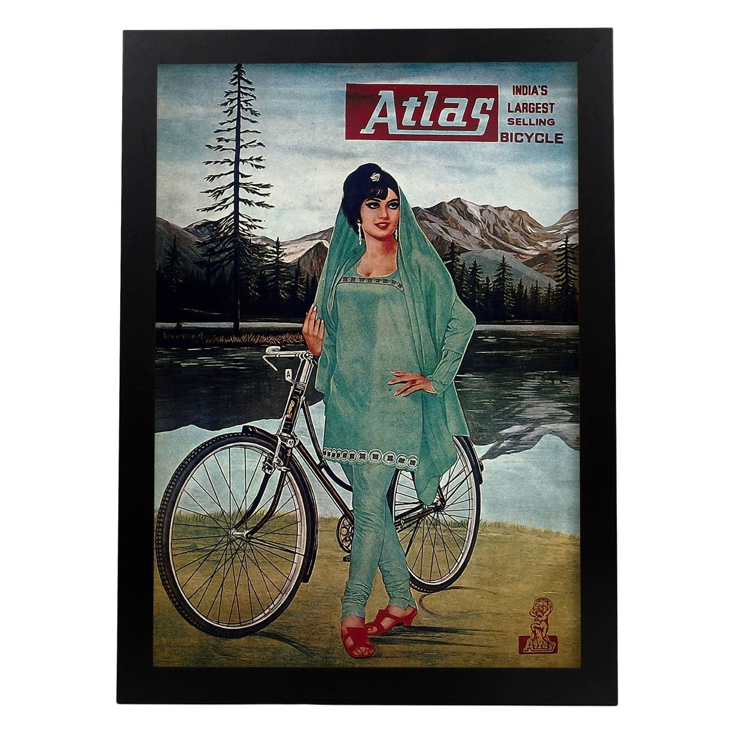 Poster vintage de Atlas - India. con imágenes vintage y de publicidad antigua.-Artwork-Nacnic-A3-Marco Negro-Nacnic Estudio SL
