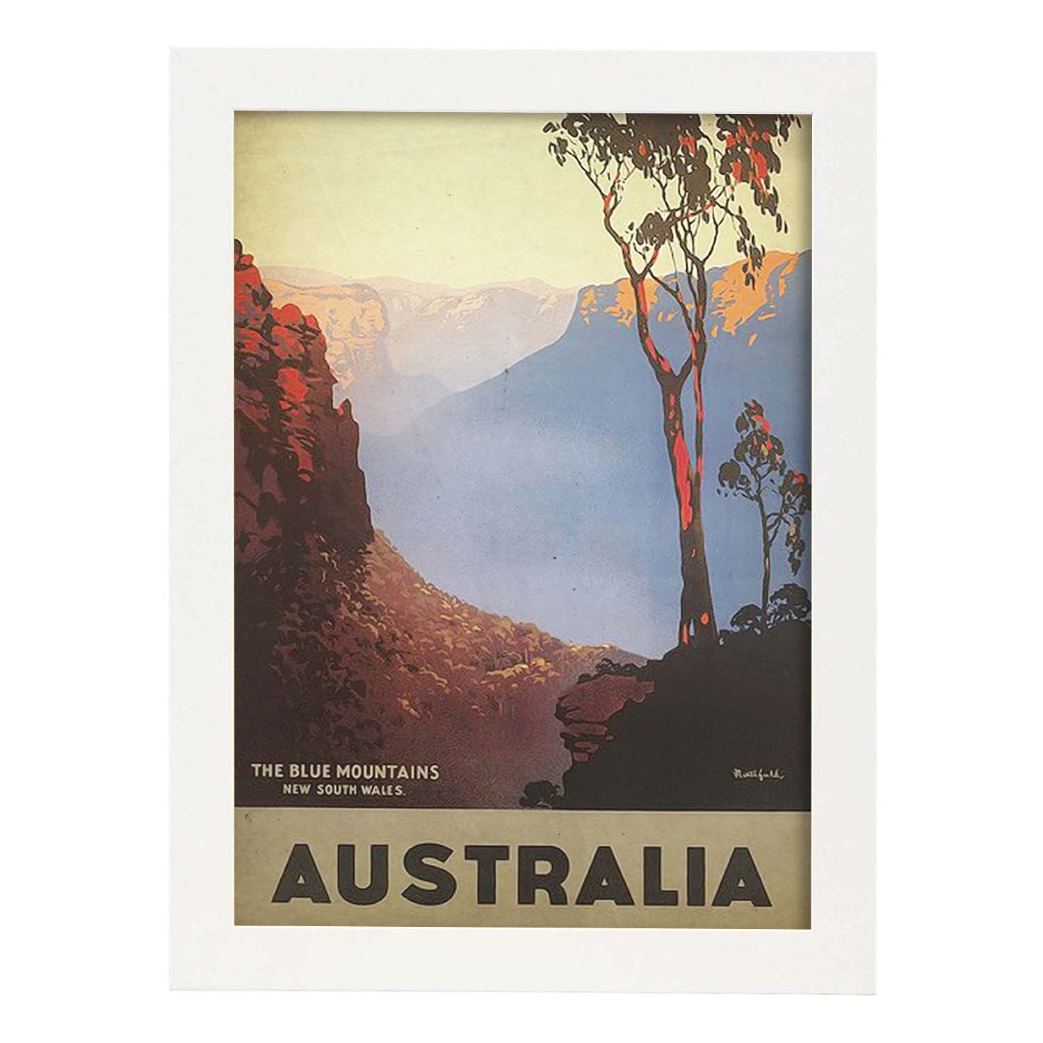 Poster vintage de Australia - Montañas azules. con imágenes vintage y de publicidad antigua.-Artwork-Nacnic-A3-Marco Blanco-Nacnic Estudio SL